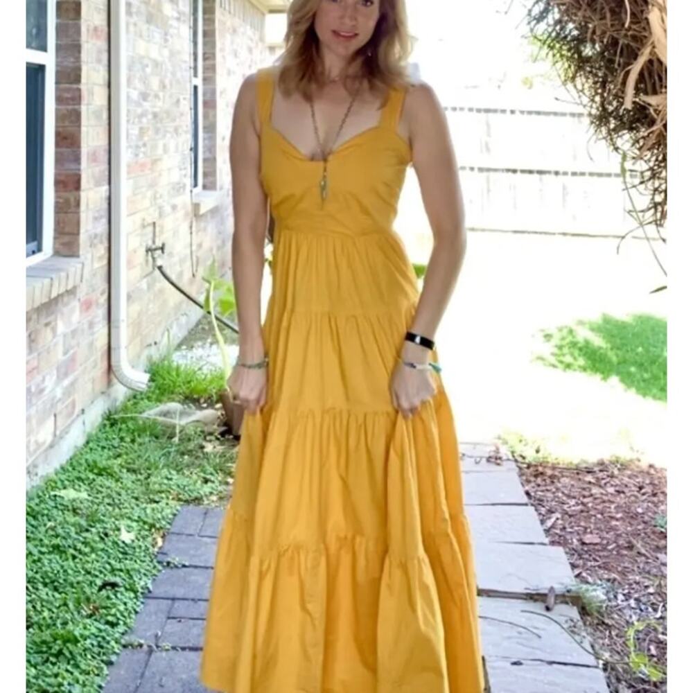Color Me Courtney Mustard Tiered Ruffle Maxi Dress SIZE 2 Cottage Sundress $400 - Picture 9 of 14